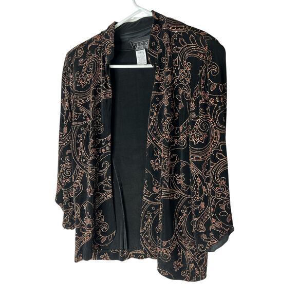 ALEX Evenings Sparkle Open Jacket in Black Velvet w/Copper Sparkle Size S - Picture 1 of 4